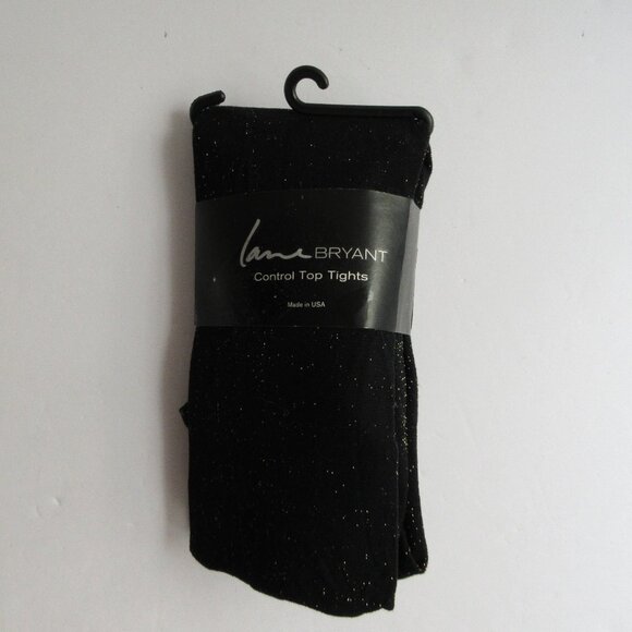 Lane Bryant Control Top Tights Black Metallic Size C/D, 1 Pair, Made in USA NEW - Picture 1 of 11